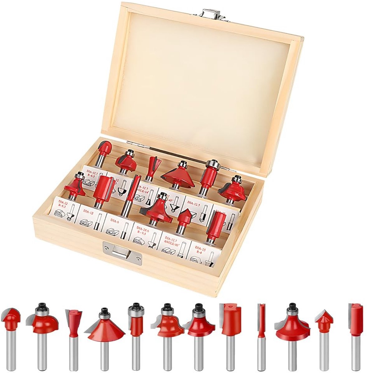 Dailygoods- Houtfrezen 12-delig - Freesset 6mm - Groeffrezen/Profielfrezen - Wolfraamstaal - Opbergdoos - Hoogwaardige materialen