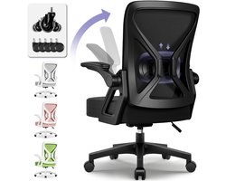Hiaonyx Bureaustoel - Ergonomische bureaustoel - bureaustoelen voor volwassenen - Opklapbare armleuningen - Lendensteun - Verdikt en verbreed zitkussen - Met stille wielen - Zwart