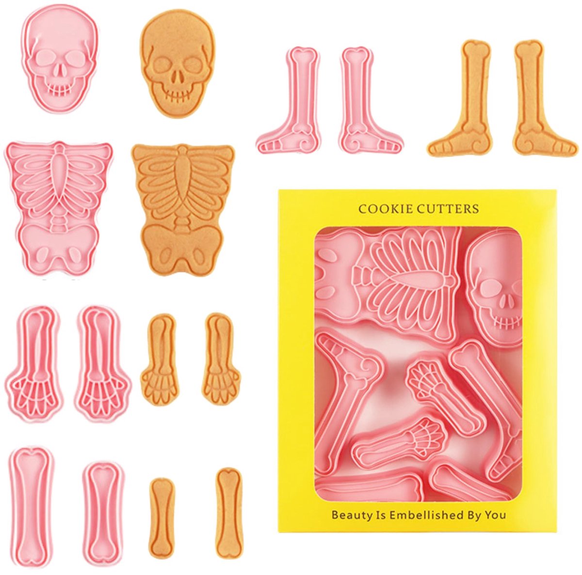 Dailygoods - Halloween Skelet Cookie Cutter Set - 8 Stuks Koekjessnijders