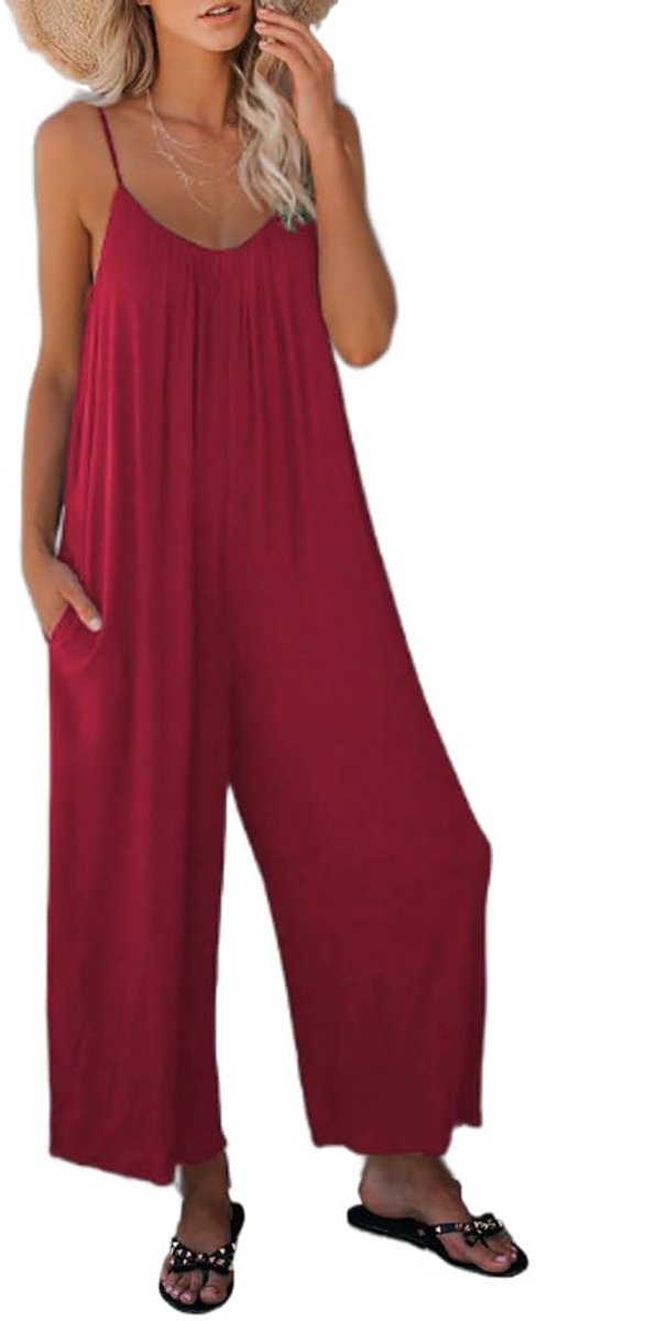 Dailygoods - Elegante jumpsuit voor dames, losse pasvorm, mouwloos, van katoen, casual, wijde pijpen