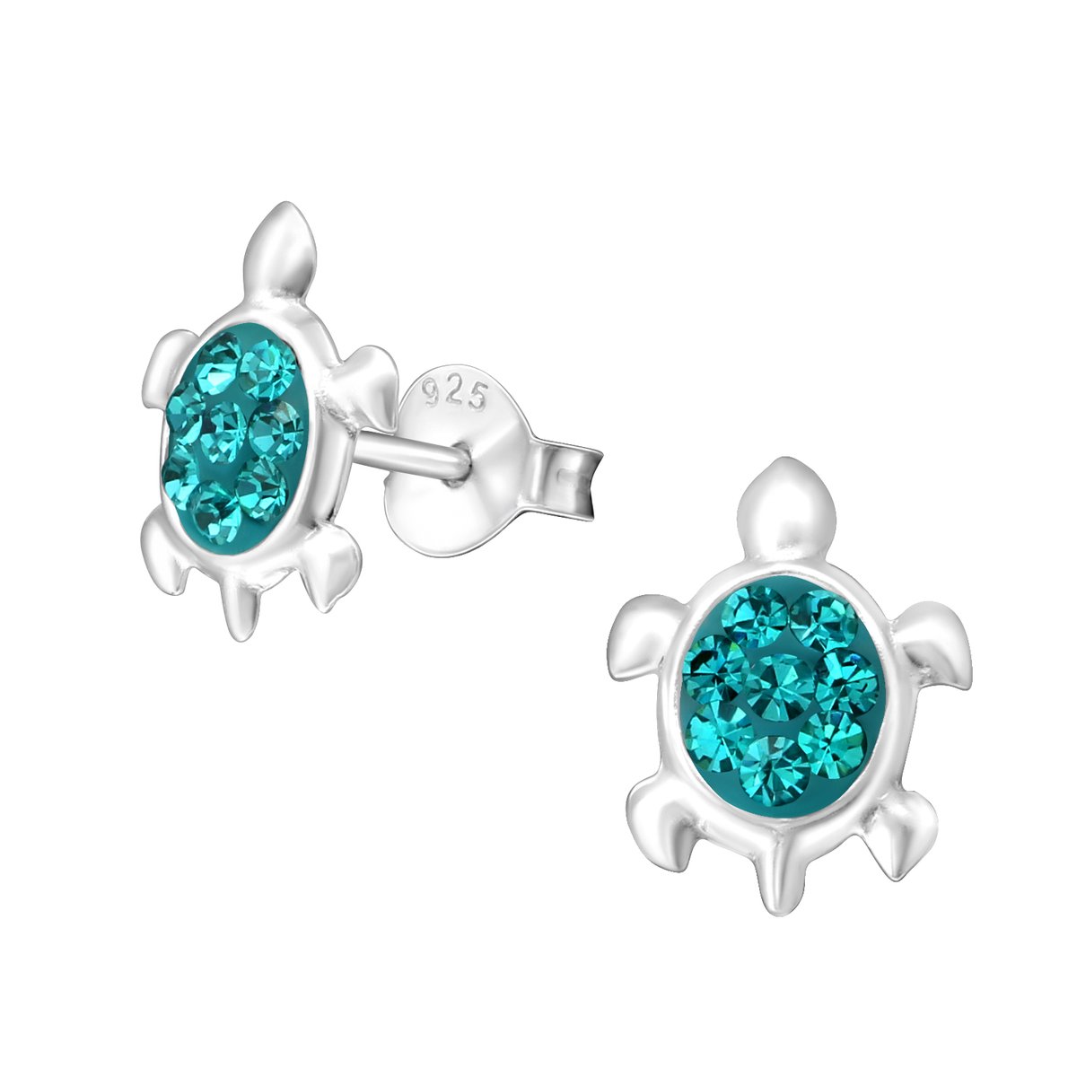 Oorbellen schildpad - meisje - zilver - kristal - turquoise