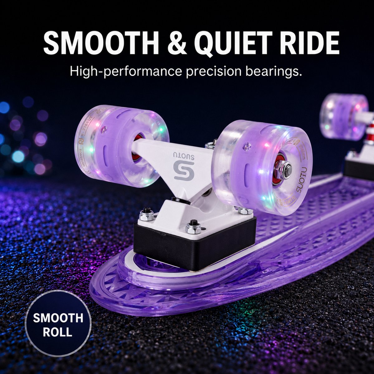Suotu Skateboard met LED Lichtgevend Dek & Wielen - ABEC-9 - Skateboard Meisjes/jongens – Skateboard Volwassenen - Paars — afbeelding 7