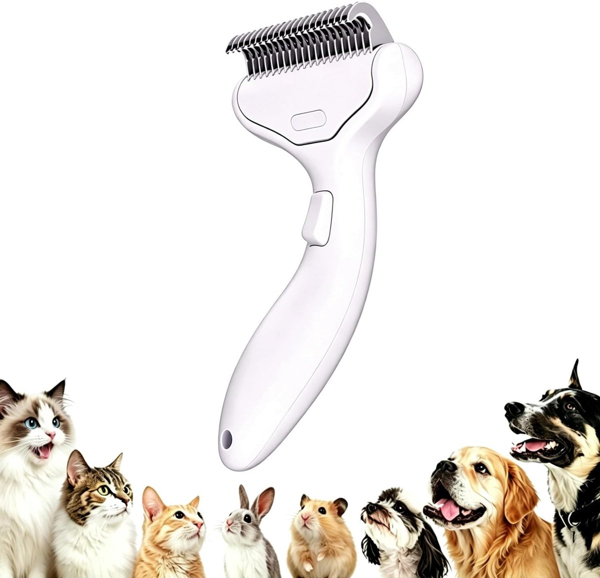 KZQ Ontklitborstel voor honden en katten met ondervacht - Verwijdert losse haren bij langharige huisdieren - Met uitwerpknop voor gemakkelijk reinigen - Crèmewit