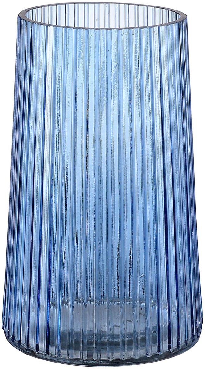 SnelShoppen - Blauwe Glas Vaas 20 cm - Moderne Geribbelde Bloem Vaas voor Woonkamer, Slaapkamer, Eettafel, Kantoor, Bruiloft - Elegant Design