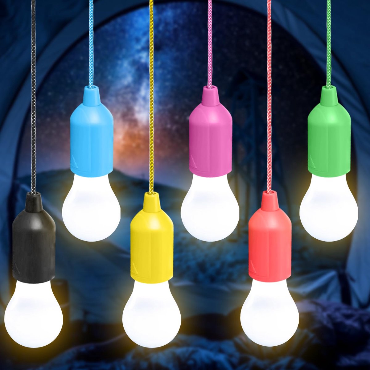 SnelShoppen - 6 LED Campinglamp Gloeilamp, Draagbare Tentlamp met Trekschakelaar, Warmwit Licht, Ideaal voor Wandelen, Vissen, BBQ, Tuin en Feestjes