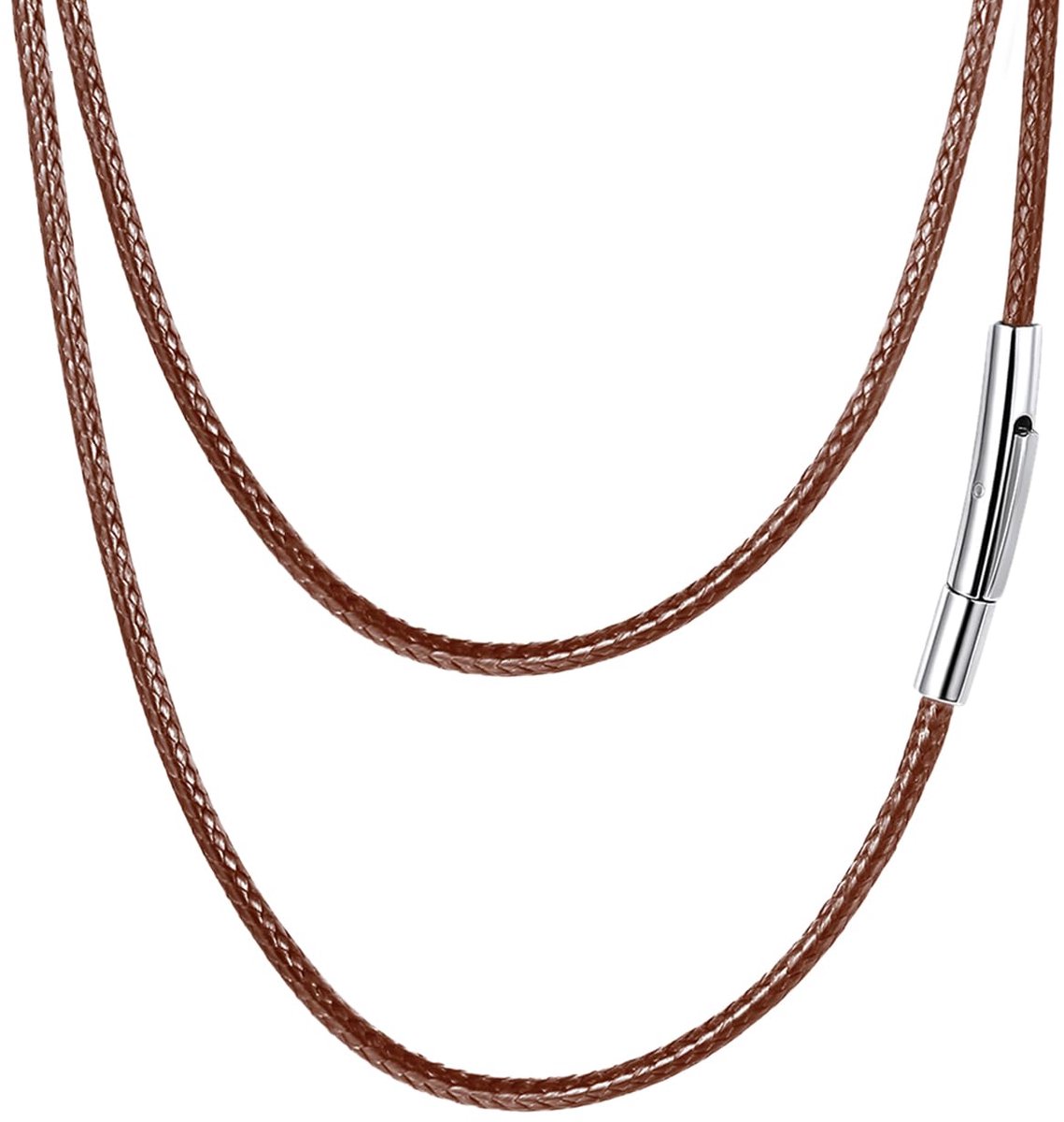 SnelShoppen - Bruine Leren Kettingen voor Mannen 16-30 Inch, Zwart/Bruin Wax Touw, Duurzame Sluiting, 2MM/3MM Lederen Koorden voor Feest, Casual, Dage