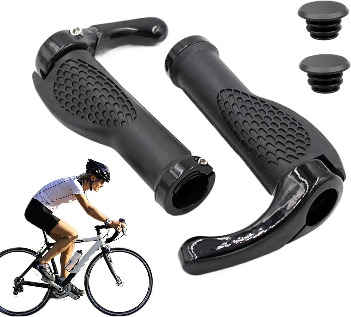 Fietsstuurgrepen - Racefiets handvatten - Comfortabel fietsen - Vergrendelbare grip - 17 x 12 x 3 cm - Zwart