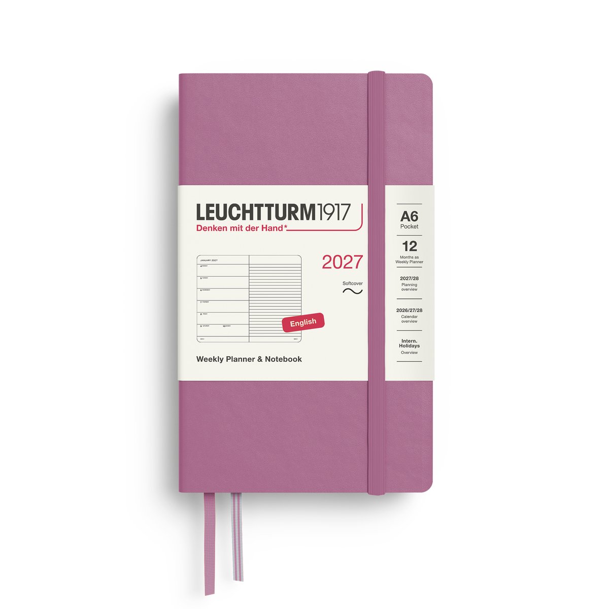 Leuchtturm1917 - 2027 - Zak Agenda en Notitieboek - A6 Pocket 9x15cm - dusty rose - softcover