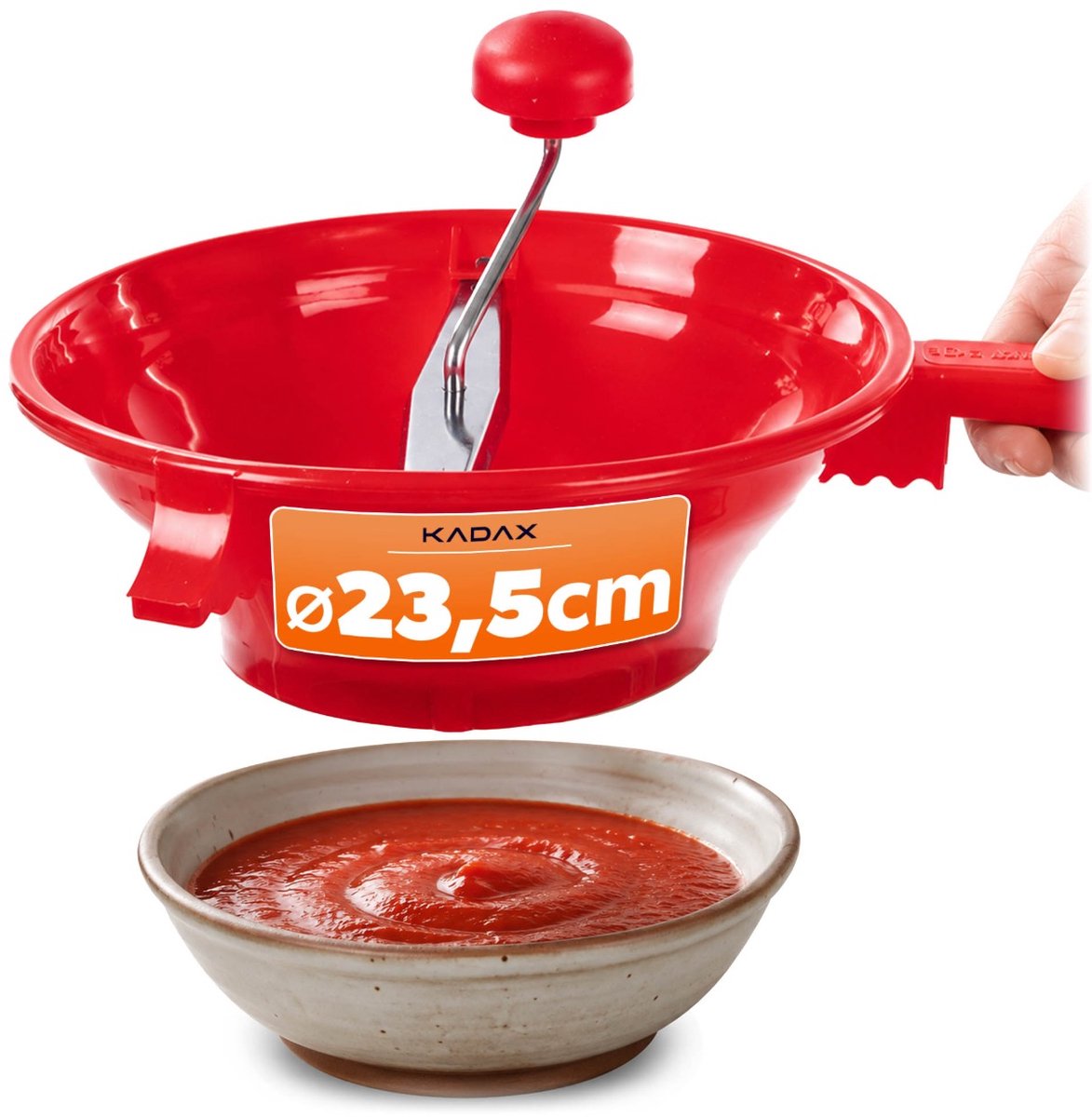 KADAX pureermolen Ø 23,5 cm, handmatige groentemolen van kunststof, keukenzeef voor het pureren van fruit en groenten, pureerzeef voor sauzen, puree en babyvoeding