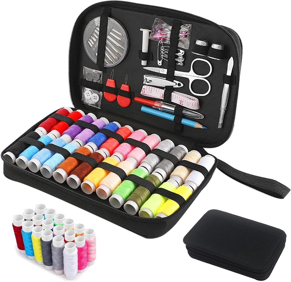 Leren Naaigereedschap Set - Reparatieset Naaien - Kleding Repareren - 62 Delig - 211 x 15 x 34 cm - Zwart
