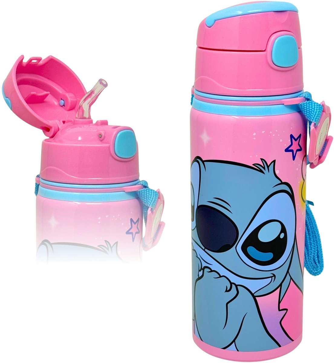 SnelShoppen - Clondo Drinkfles Kinderen 600 ml Aluminium Lekvrij met Rietje en Schouderriem voor Kleuterschool en School, Perfect Cadeau met Naamplaat
