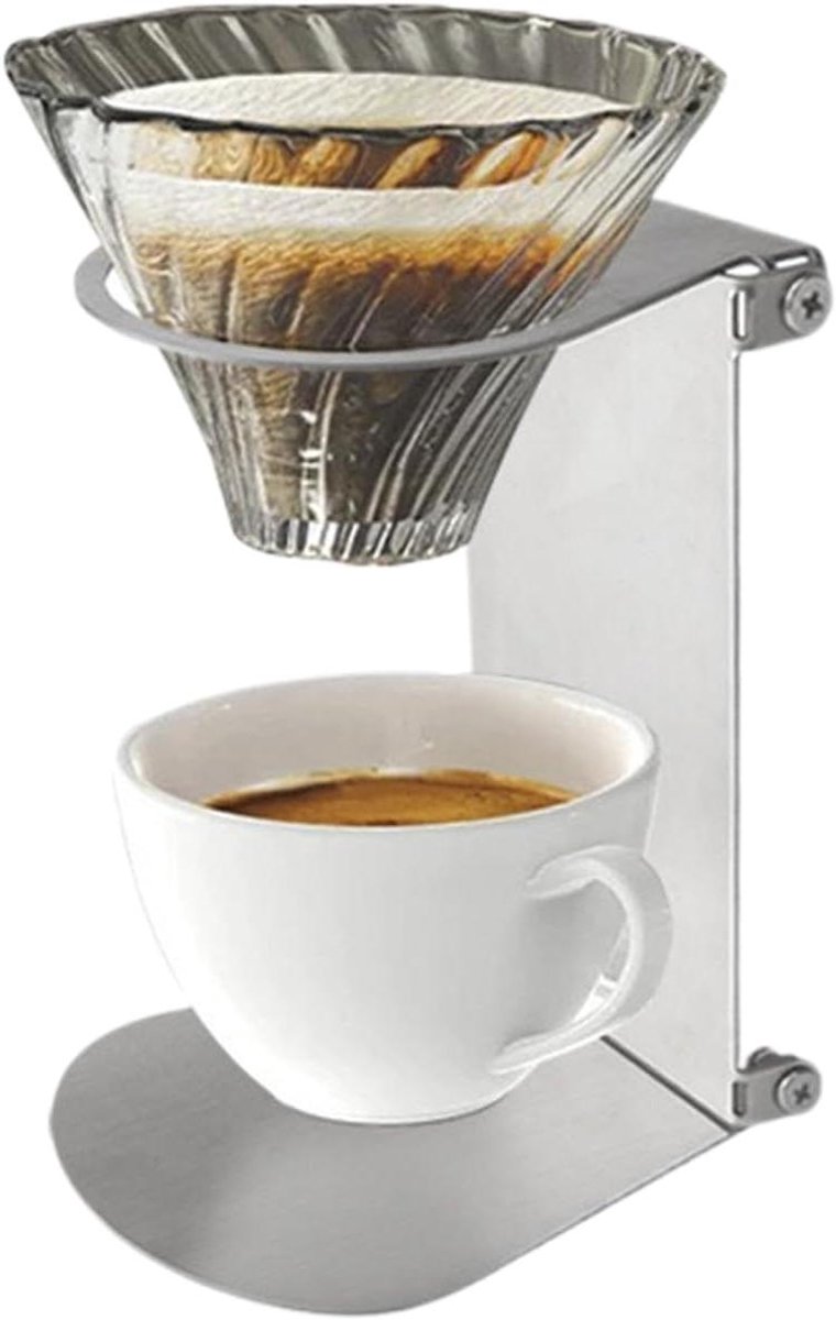 Koffiezetapparaat Station - Druppelhouder Filterkoffie - Koffie Bereiden - Opvouwbaar Roestvrij Staal - 13.5 x 12.5 cm - Zilver
