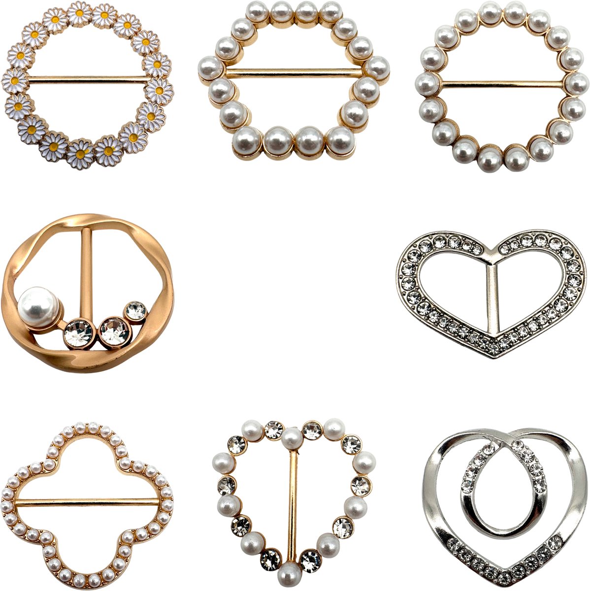Purepeak Sjaalring Set 8 Stuks - Sjaalklem - Sjaalclip - Goud - Zilver