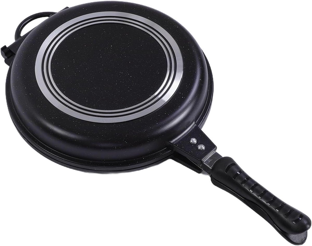 Dubbelzijdige Grillpan Drukpan Koekenpan Binnen en Buiten Koken Magnetisch Slotsysteem 10.7 liter Zwart