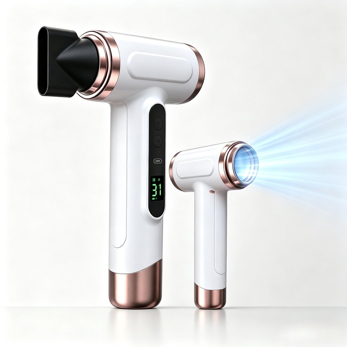 KZQ Draadloze Föhn - Met oplaadbare batterij, 200W vermogen, digitaal display, 360° draaibare zuigmond - Geschikt voor op reis, kamperen, studenten en thuisgebruik - Compact en lichtgewicht - Wit