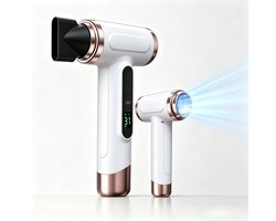 KZQ Draadloze Föhn - Met oplaadbare batterij, 200W vermogen, digitaal display, 360° draaibare zuigmond - Geschikt voor op reis, kamperen, studenten en thuisgebruik - Compact en lichtgewicht - Wit