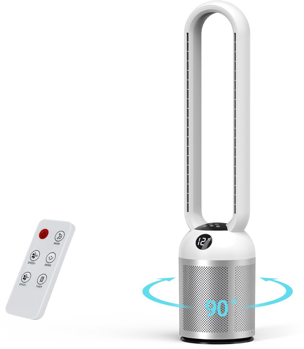 SnelShoppen - Bladeloze Torenventilator met Afstandsbediening, 24 Snelheden, 60° Oscillatie, Stil, LED-Display, Staande Ventilator voor Thuis, Kantoor