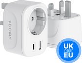 Voomy Reisstekker Engeland/UK - USB-C & USB-A - Wereldstekker Type G - Wit
