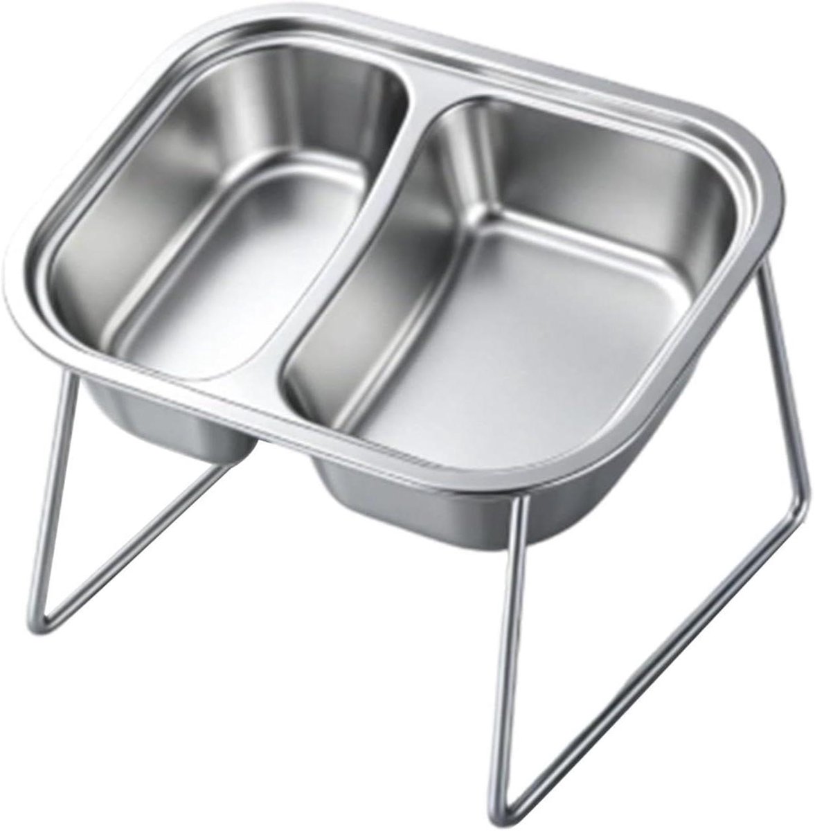 Verhoogde Kattenkom - Kattenvoerbak Schaal - Ergonomisch Voeren - 15 Graden Gekanteld - 21.5x15.5x10.5 cm - Zilver