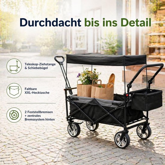 Opvouwbare bolderkar - Handwagen Kinderwagen - Gezinsuitstapjes - 3-punts gordelsysteem - 105 liter - Zwart Grijs van Opvouwbare Bolderkar — afbeelding 5