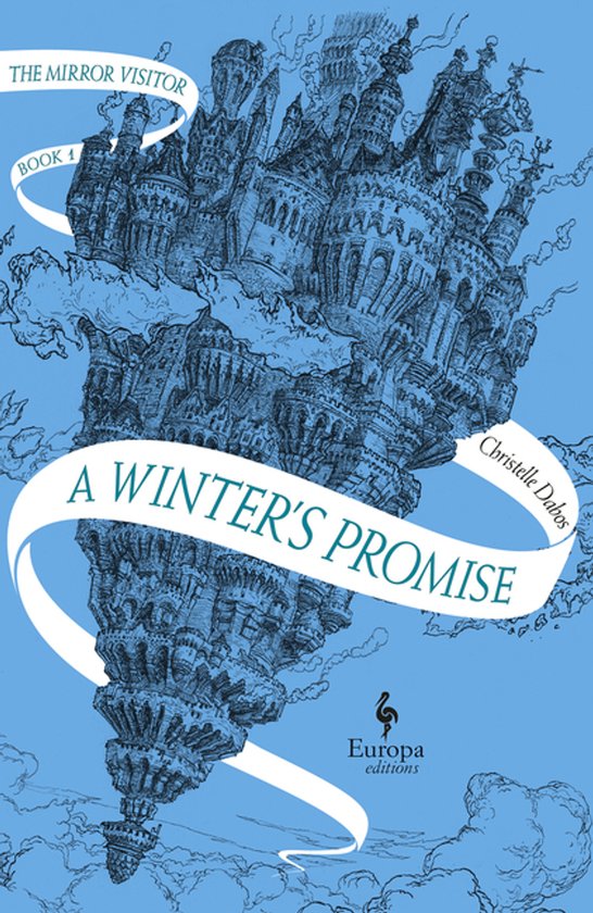 La couverture de 'A Winter's Promise, Book 1' avec un dessin bleu détaillé d'un château flottant dans le ciel.