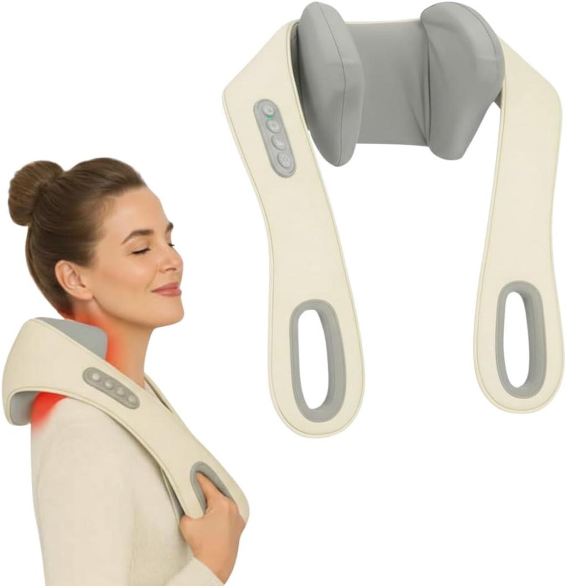 Nekmassageapparaat - Nekverwarmer Massage - Spierontspanning - Therapeutische Warmte - 13 x 16 x 23 cm - Wit