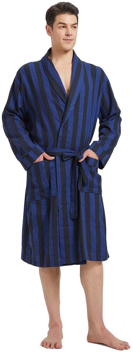 SnelShoppen - Lichtgewicht Heren Badjas Buffalo Plaid Katoen met Sjaalkraag - Kimono Ochtendjas voor Loungewear en Thuisgebruik - Maat X-Large-XX-Larg
