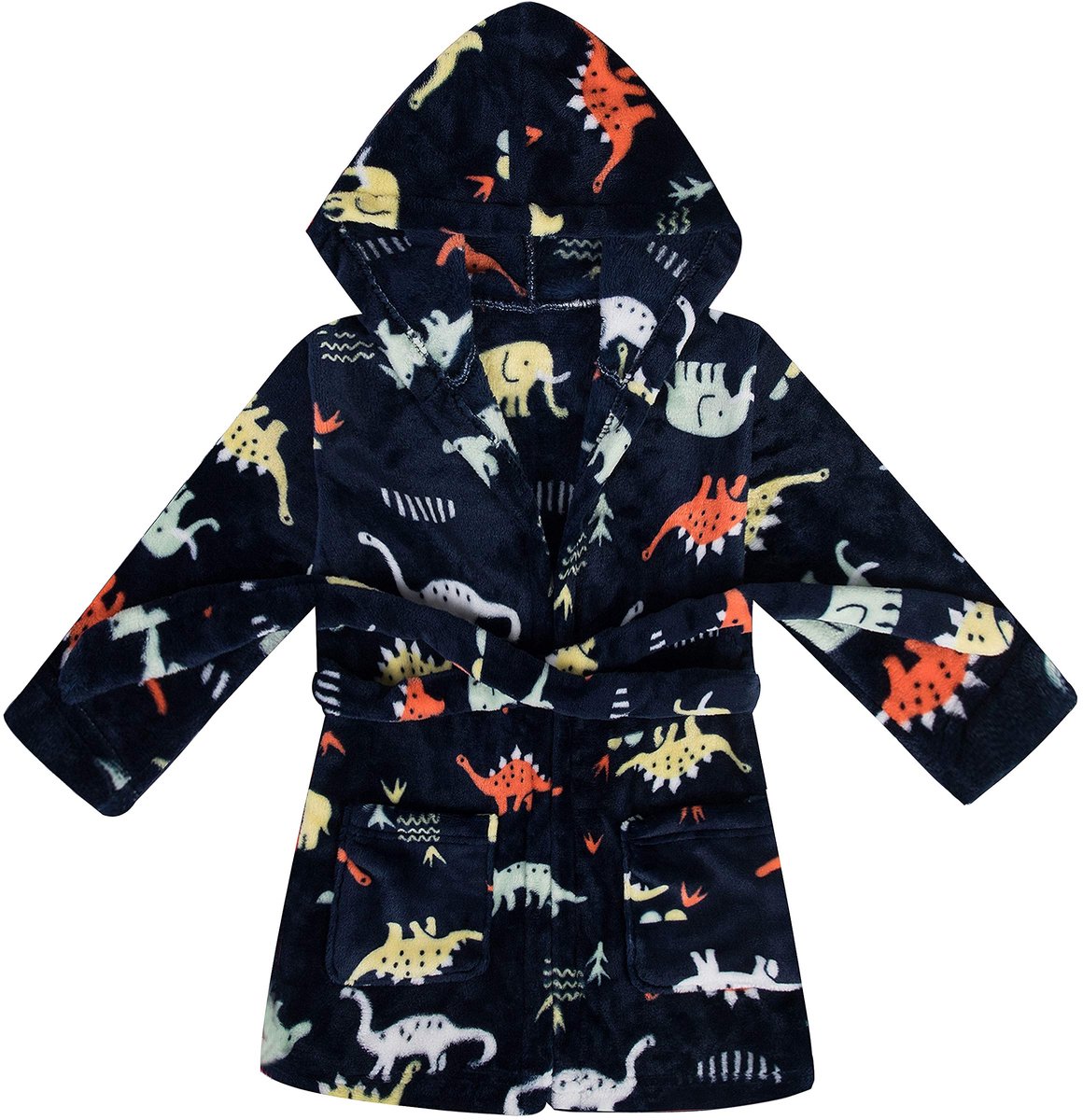 SnelShoppen - Kinderen Badjas met Capuchon voor Jongens en Meisjes, Zachte Coral Fleece, Warme Ochtendjas met Dinosaurus Print, Geschikt voor 2-9 Jaar