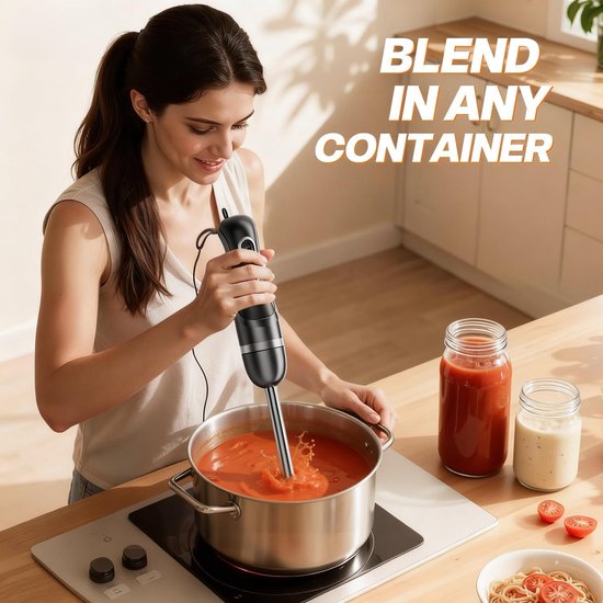 Staafmixer Elektrisch - Pureerstaaf Keukenmixer - Eten Bereiden - Instelbare Snelheidsregeling - 1100 Watt - Diepzwart — afbeelding 3