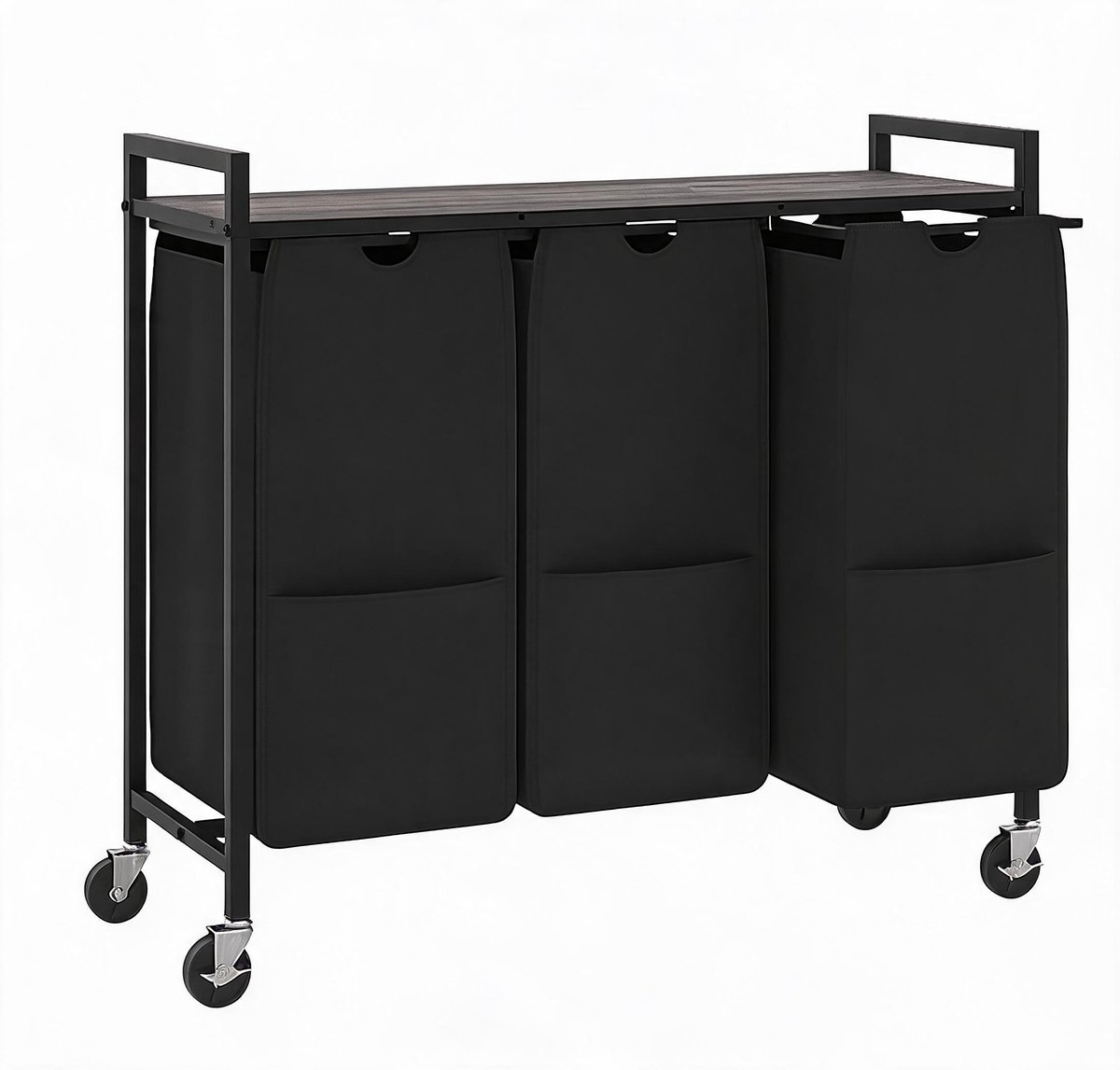 Wasmand op wielen - IJzeren vuilwasopberger - 3 lades - 84x30x77cm - Grijs en zwart