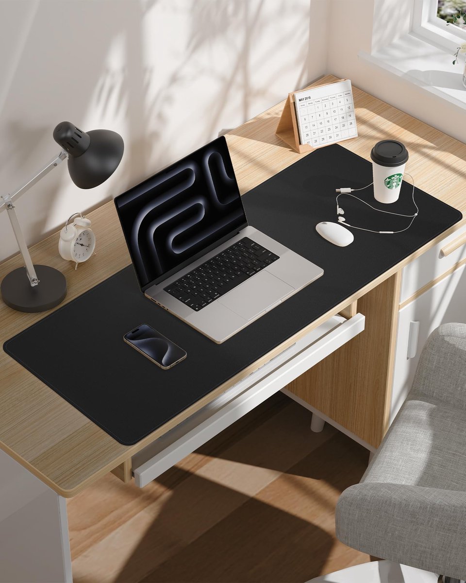 SnelShoppen - Lederen Bureau Muismat - Antislip Waterdicht Tafelbescherming - Large Mouse Pad 60x35cm - Zwart - Ideaal voor Kantoor en Thuis