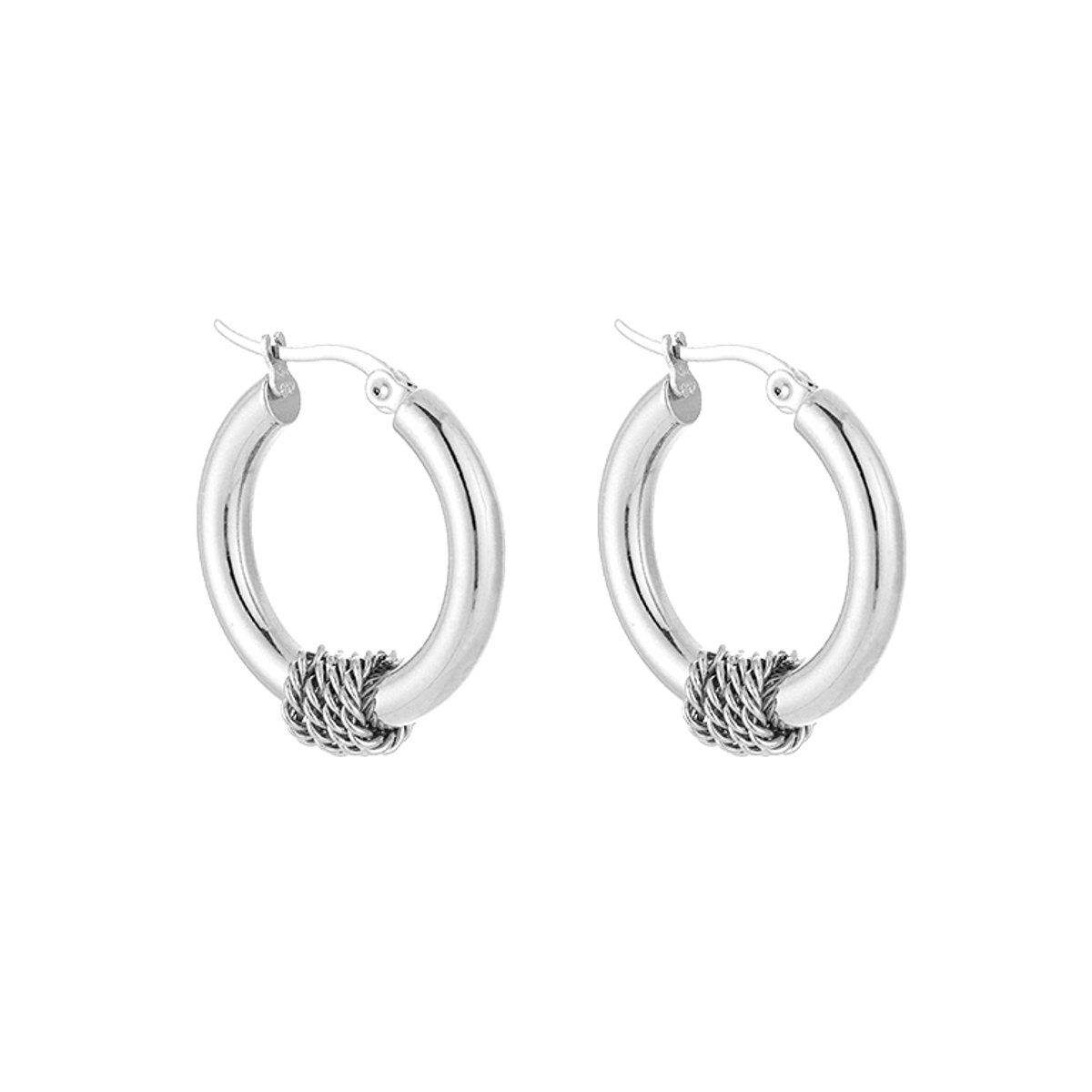 Stainless Steel Boho Rope Detail Hoops – Luxe Charm Oorringen – RVS - Zilver