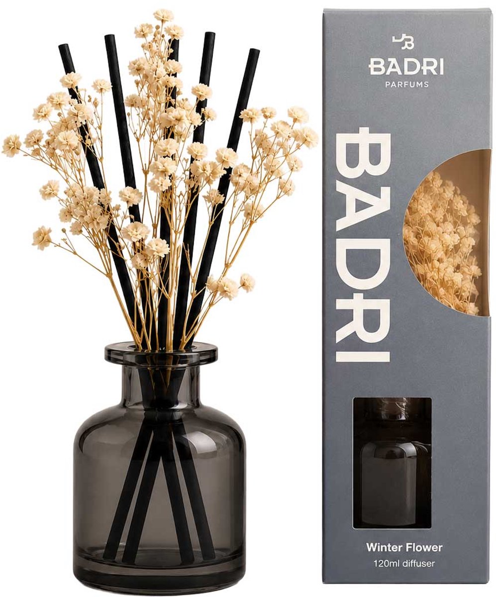 BADRI Bloem Geurstokjes - Winter Flower - 120ML - Luxe Reed Diffuser - Geur voor Woonkamer & Badkamer