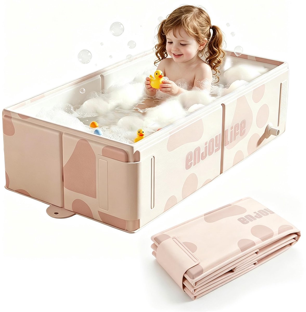 SnelShoppen - Opvouwbaar Babybadje, Draagbaar Reisbadje, Alles-in-één Ontwerp met Afvoerstop, Groot Peuterbadje voor Kinderen van 0-8 Jaar, Pink