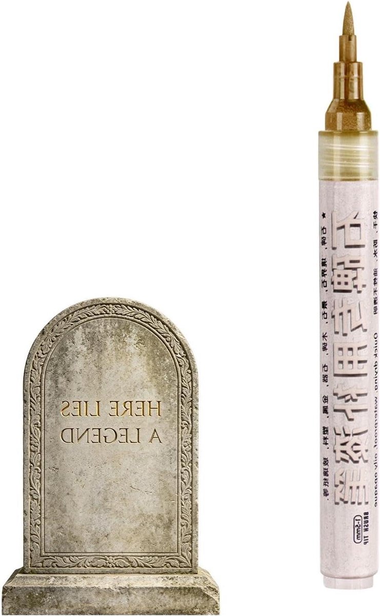 Verfstift Grafsteen - Restauratie Pen - Letters Opfrissen - Direct Droge Inkt - 16 cm - Goud