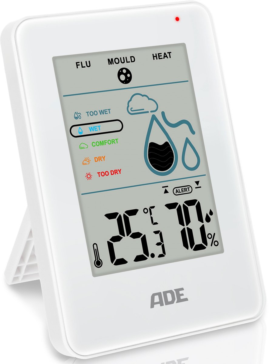 UURWERK -THERMO- EN HYDROMETER WIT MET SCHIMMEL ALARM 11,5X8XH2CM