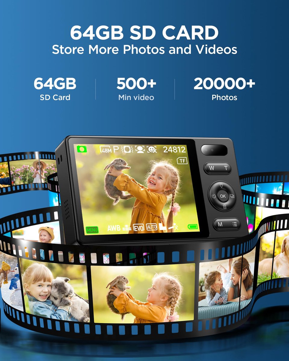 SnelShoppen - 64 GB Digitale Camera voor Kinderen - 48 MP Anti-Shake Vlogging Camera met 16x Zoom, Fotofiltratie, Continu Fotograferen, Zelfontspanner thumbnail 5
