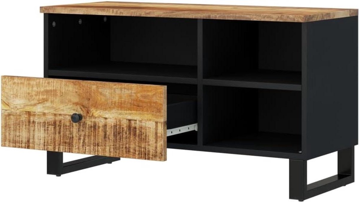 Tv-meubel - Tv-standaard mediakast - Media organiseren - Massief mangohout - 80x33x46 cm - Geel