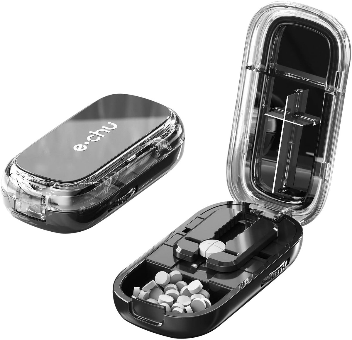 Dailygoods- Pillensnijder compact - Precisie-pillensnijder - Multifunctionele medicijnsnijder - Draagbaar - Medicijnbox - 1-in-2/1-in-4 gedeeld
