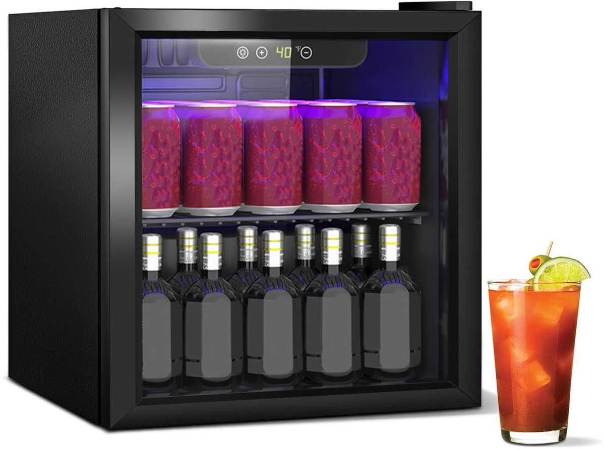Dailygoods- Drankkoelkast 40 liter - Mini koelkast met glazen deur - Vrijstaand model - Verstelbaar rek - Digitaal display - Voor 60 blikjes