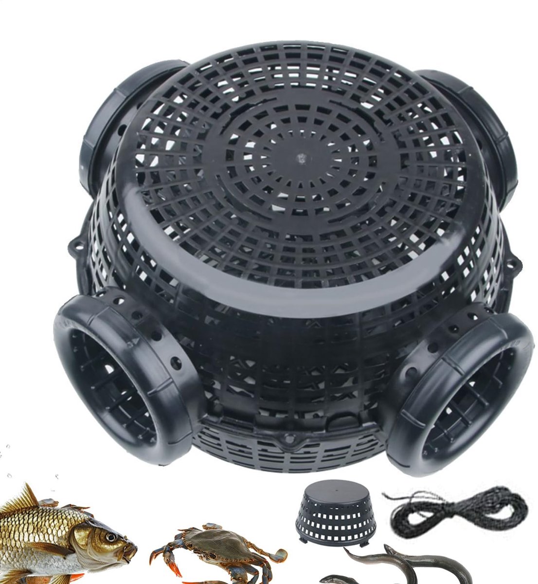 Dailygoods- Baarsval 4-gaten structuur - Anti-Ontsnappings Fuiknet - Viskooi 20,6 x 24 cm - Voor Rivier/Meren - Geschikt voor Garnalen/Krabben - Lichtgewicht 500 g - Kreeftval