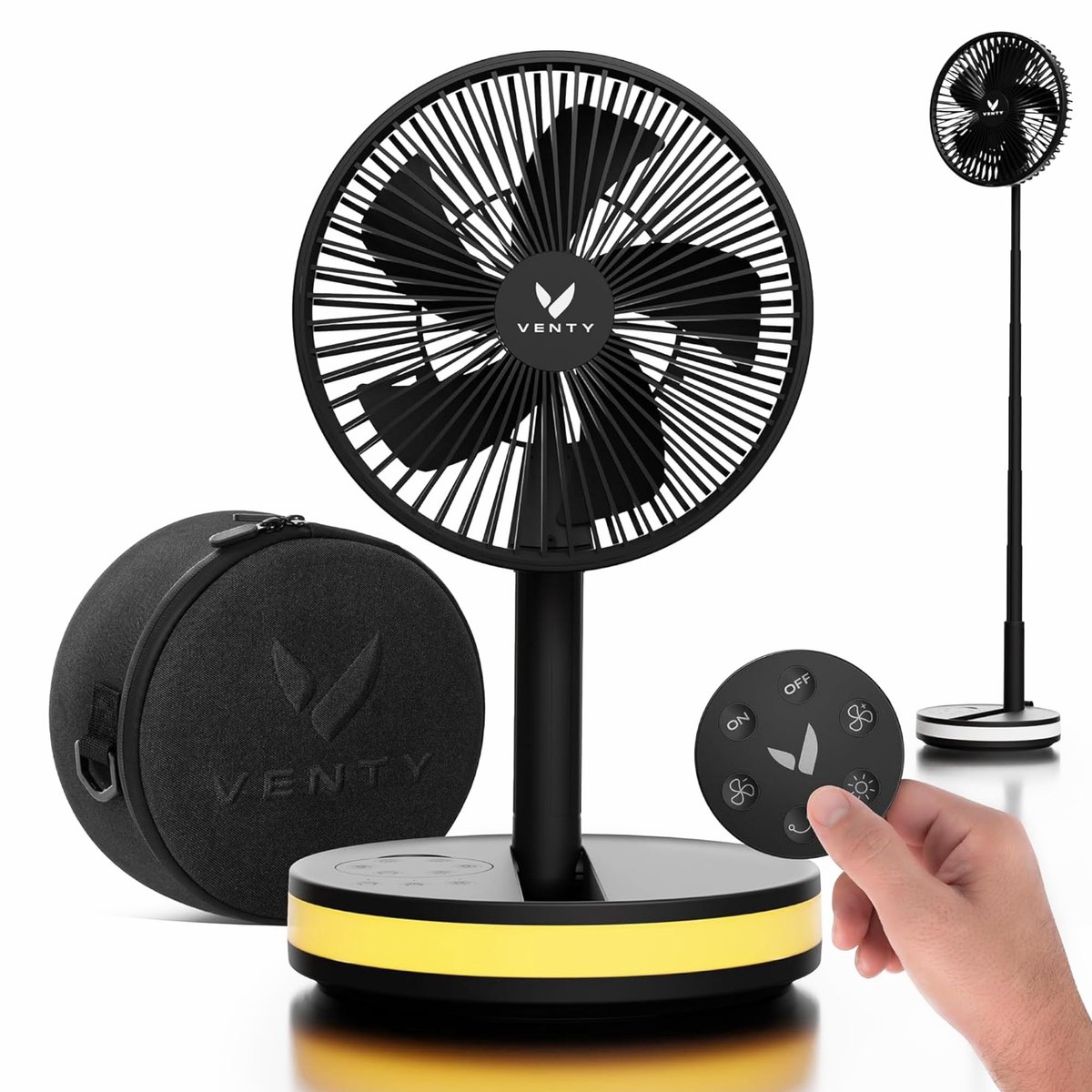 SnelShoppen - Draagbare Ventilator Draadloos op Batterijen met 4 Snelheden en LED Verlichting, Inclusief Draagtas en Afstandsbediening, Ideaal voor Cr