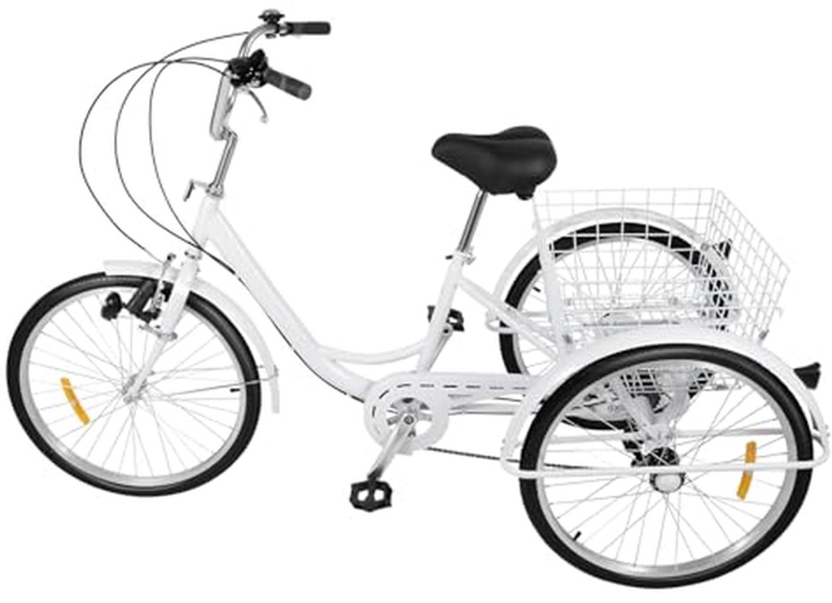 Driewieler voor volwassenen - Driewiel fiets - Boodschappen doen - Met ruime mand - 24 inch wielen - Wit