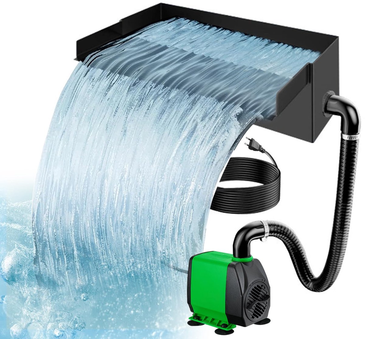 SnelShoppen - Vijver waterval voor tuinvijver, roestvrijstalen watervalset met vijverpomp, 30 cm, 45 W, 3000 l/u, complete set zonder licht, waterstro