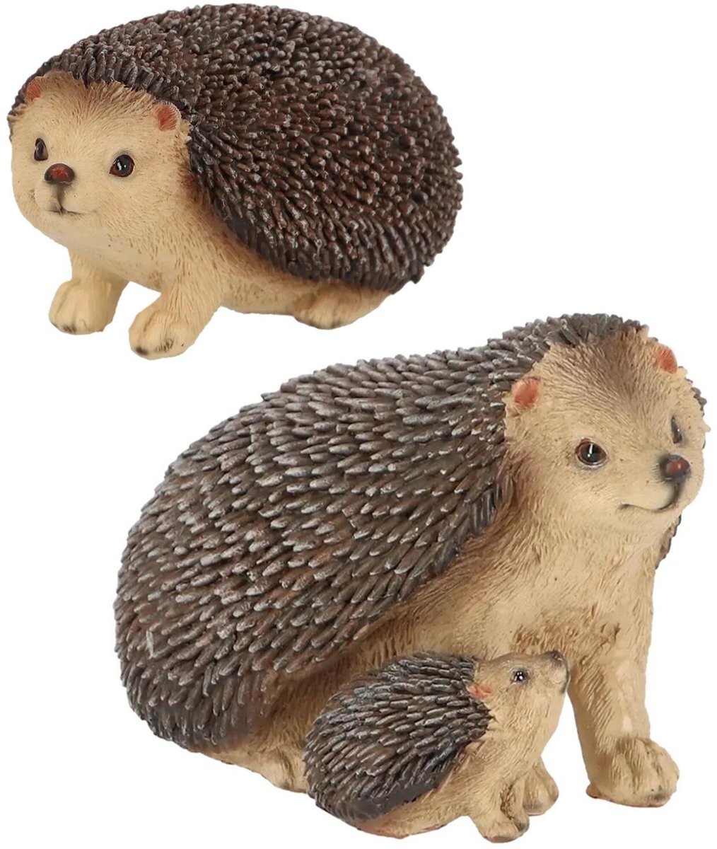 Esschert Design dieren beeldjes set - egel familie - 2 stuks - bosdieren - polyresin