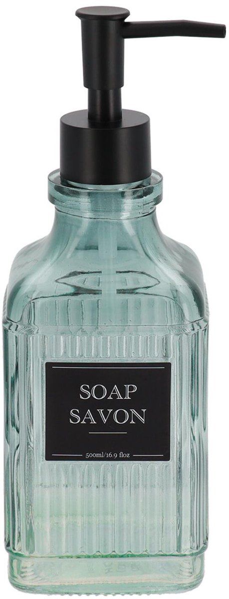 Tendance zeeppompje Paris - 500ml - blauw transparant - glas - H22 x D8 cm - zeepdispenser