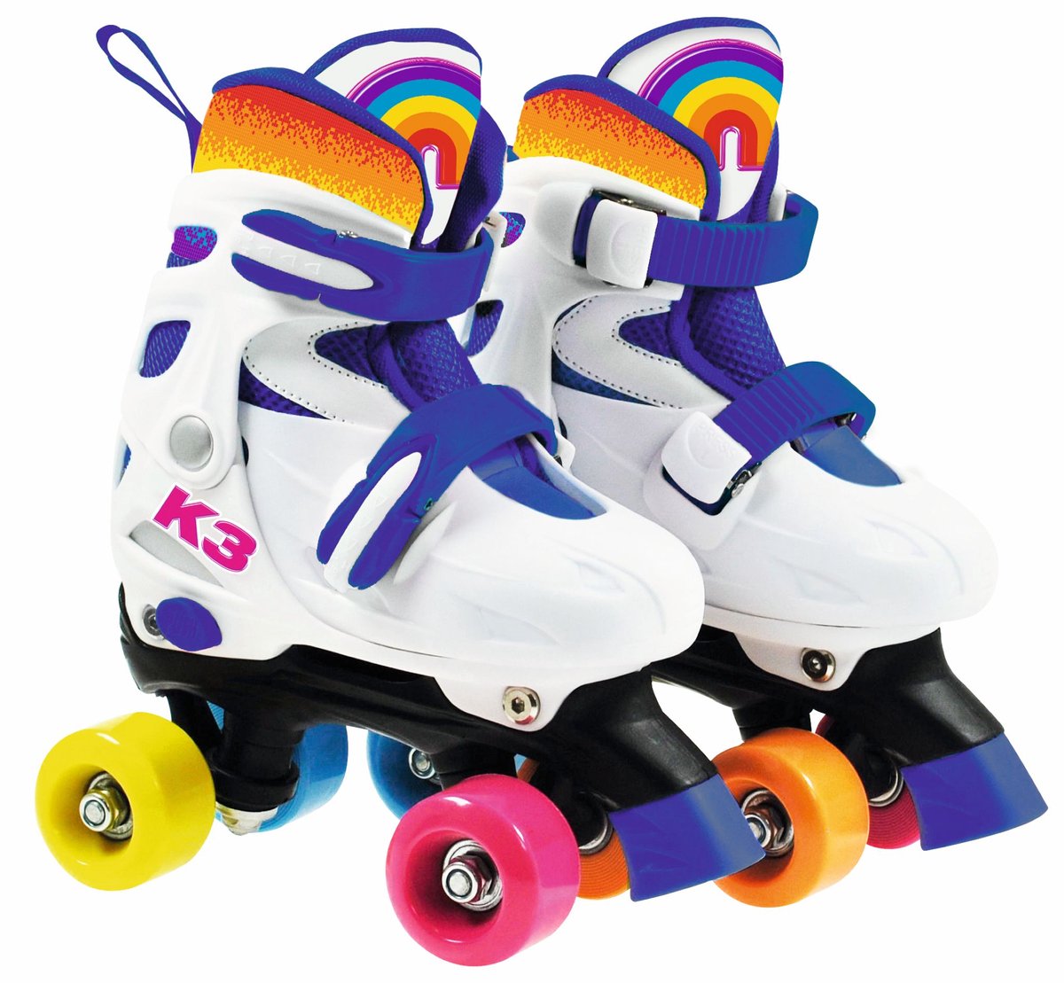 K3 Rolschaatsen – Verstelbaar in 4 maten Met stopper – Regenboog Met wieltjes in 4 kleuren 3 varianten Wit