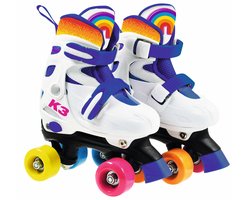 K3 - Rolschaatsen - Maat 34/37 - Verstelbaar in 4 maten - Met stopper - Wit - Regenboog - Met wieltjes in 4 kleuren - 3 varianten