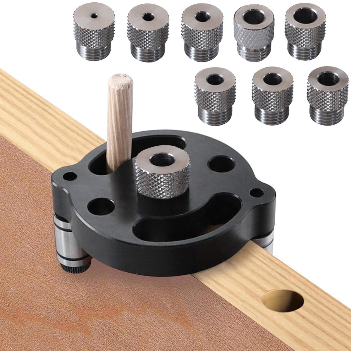 SnelShoppen - Verticale Zelfcentrerende Deuvelmal Kit met 9 Boorbussen voor Houtbewerkingsprojecten, Boorgeleider voor 2-10 mm Gaten, Perfect voor Hou