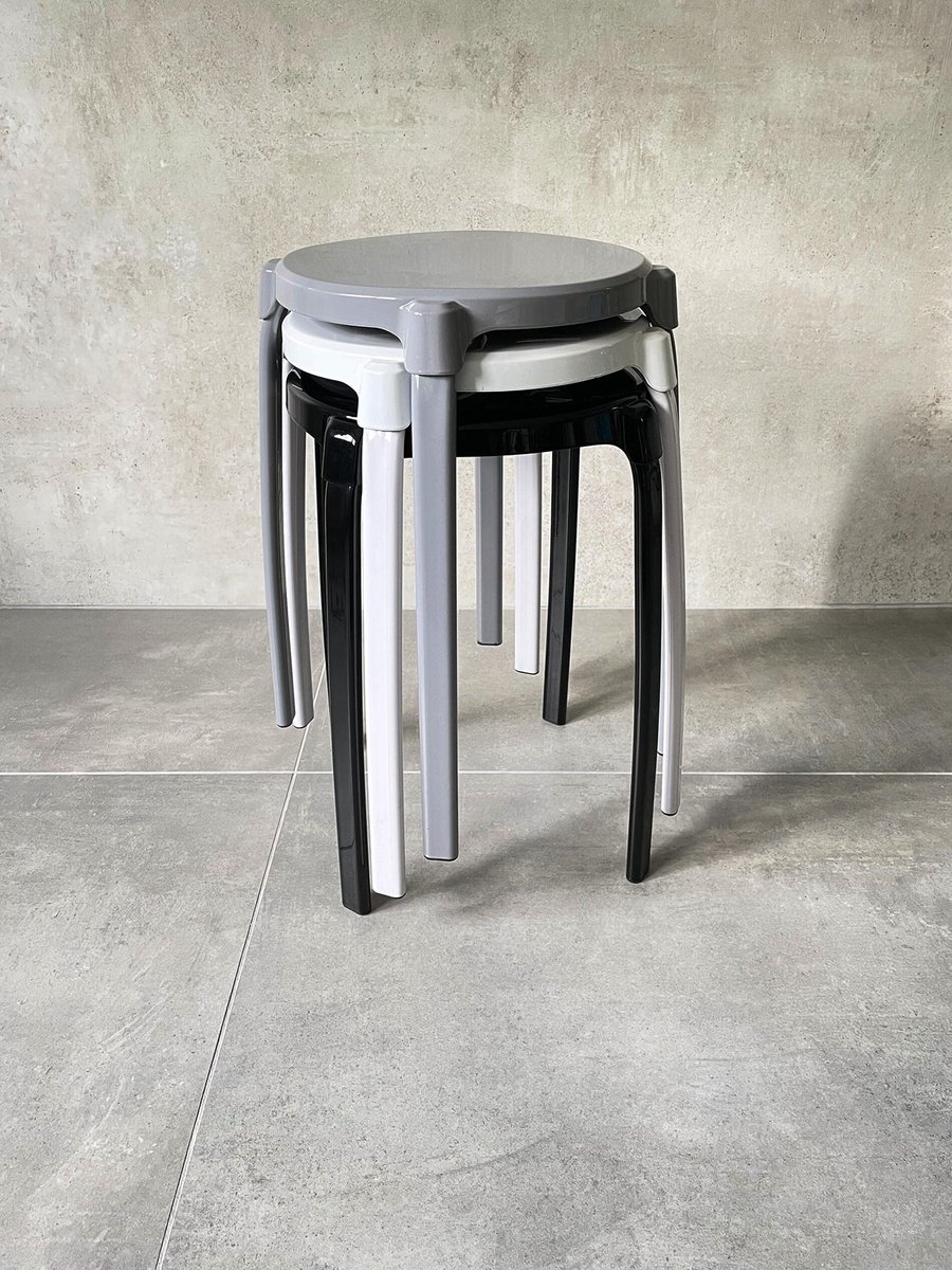 SnelShoppen - Badkamerkruk Rond Eco Zwart, Draagbare Kruk voor Badkamer, Tuin, Keuken, Kinderen, Compact en Stijlvol, Hoogwaardige Materialen, Ideaal